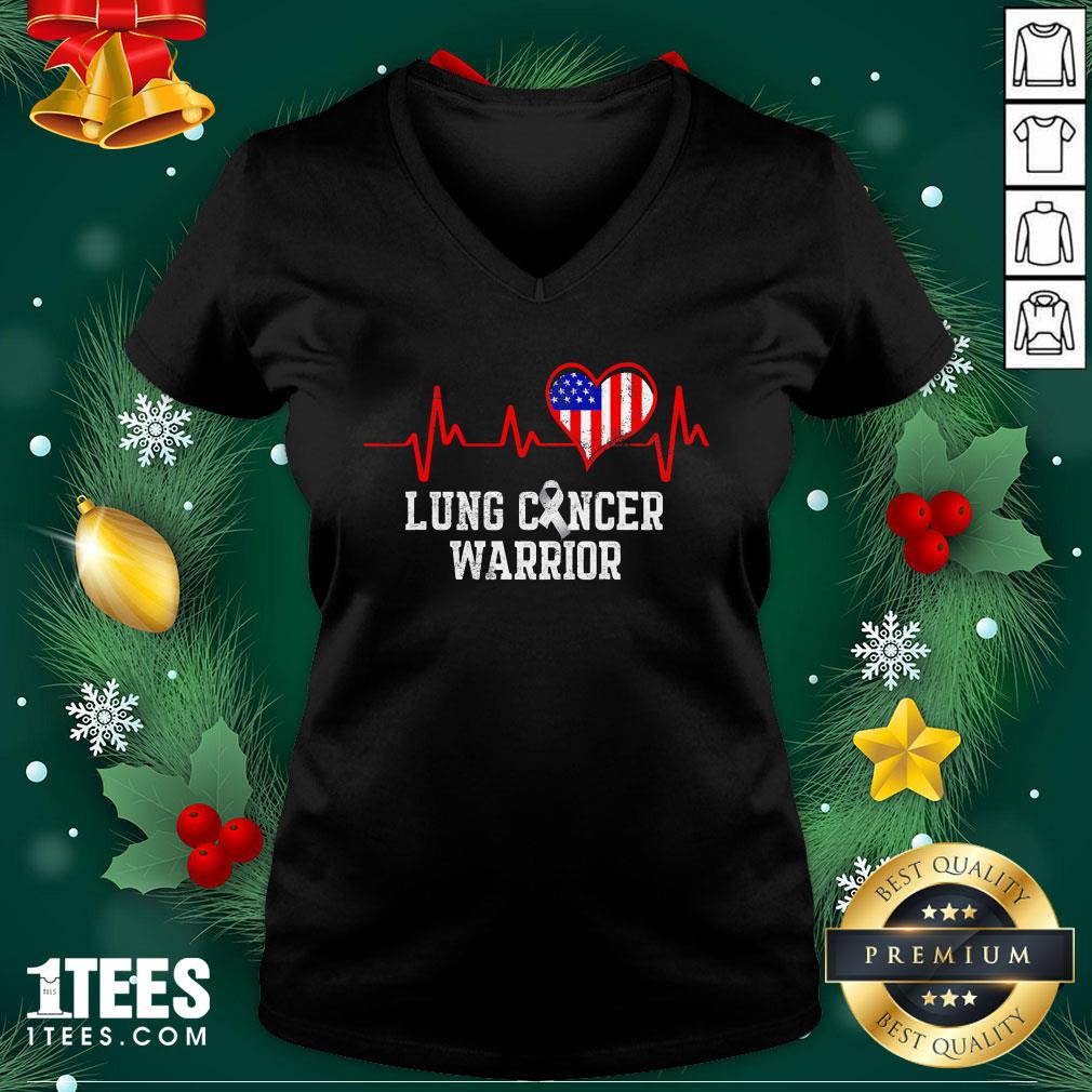 Happy Lung Cancer Survivor Achieved Carcinoma Warrior American Flag Heartbeat V-neck - Design By 1tee.com
