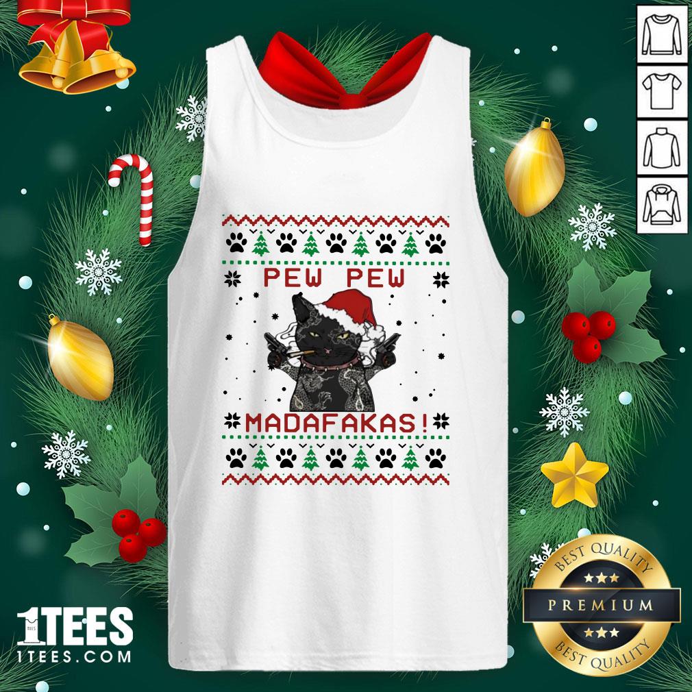 Premium Black Cat Tattoo Santa Pew Pew Madafakas Ugly Tank Top - Design By 1tee.com