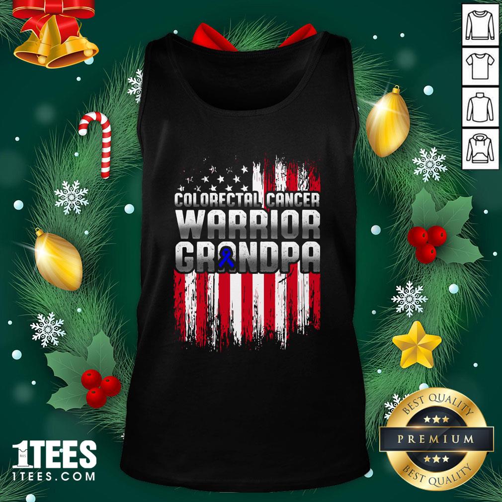 Pro Colorectal Cancer Warrior Grandpa American Flag Tank Top - Design By 1tee.com
