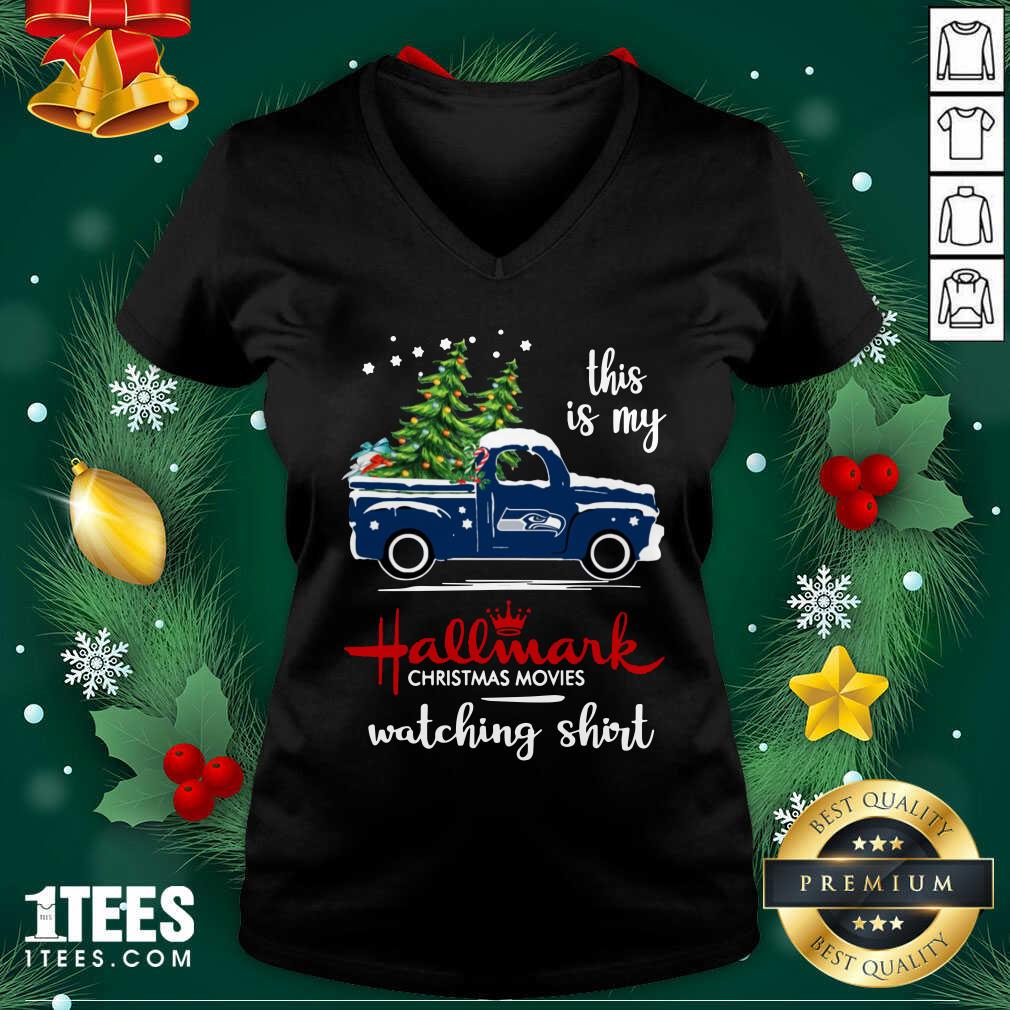 Seattle Seahawks This Is My Hallmark Christmas Movies Watching V-neck- Design By 1Tees.com