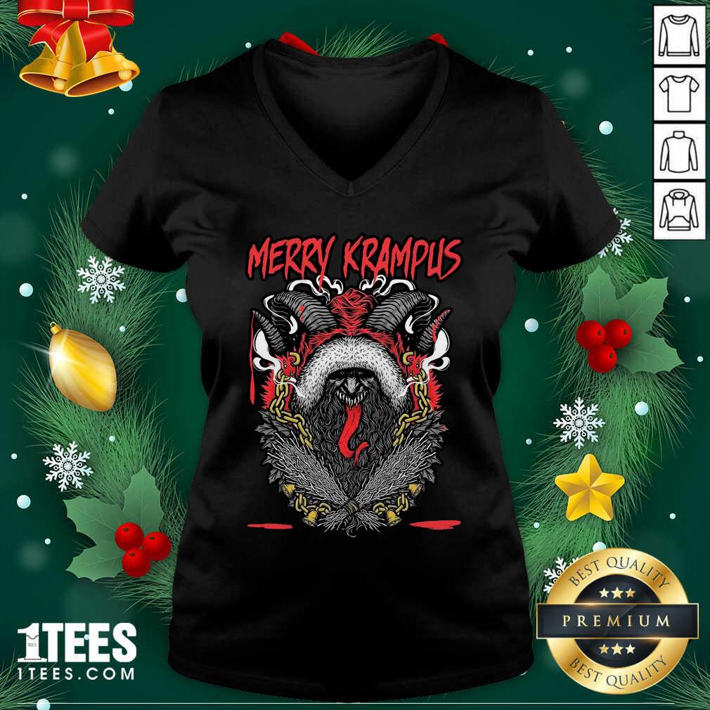 Merry Krampus Christmas Psychobilly V-neck- Design By 1Tees.com