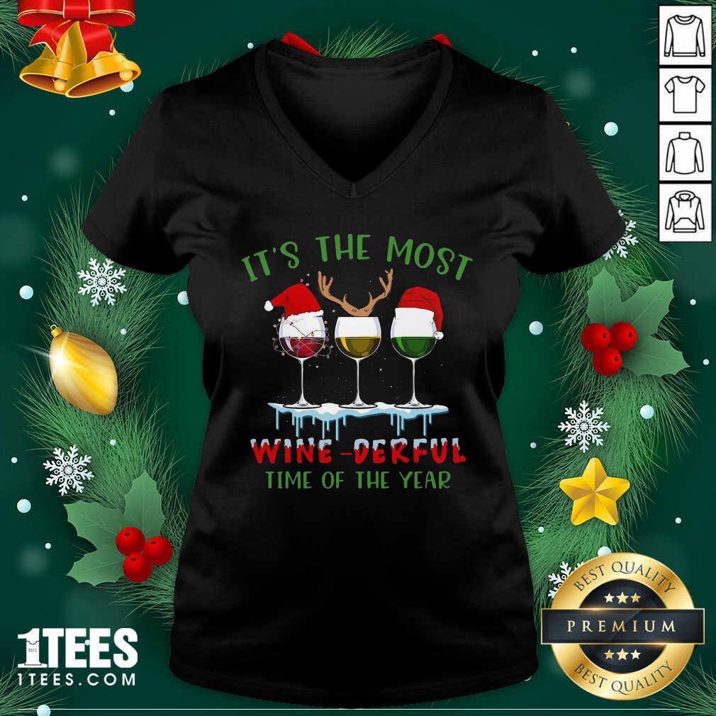  Its The Most Wine Derful Time Of The Year Merry Christmas Light V-neck- Design By 1Tees.com