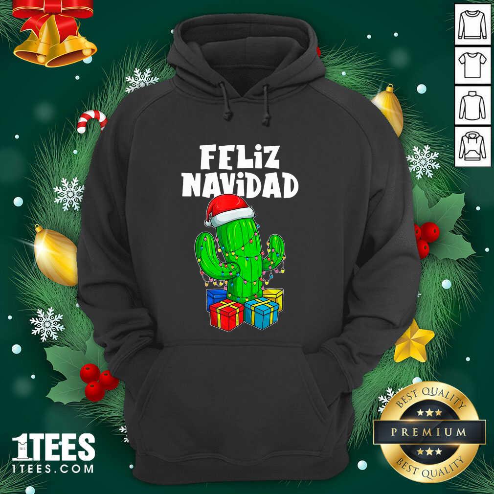 Funny Feliz Navidad Cactus Tree & Lights Spanish Pajama Christmas Hoodie- Design By 1Tees.com