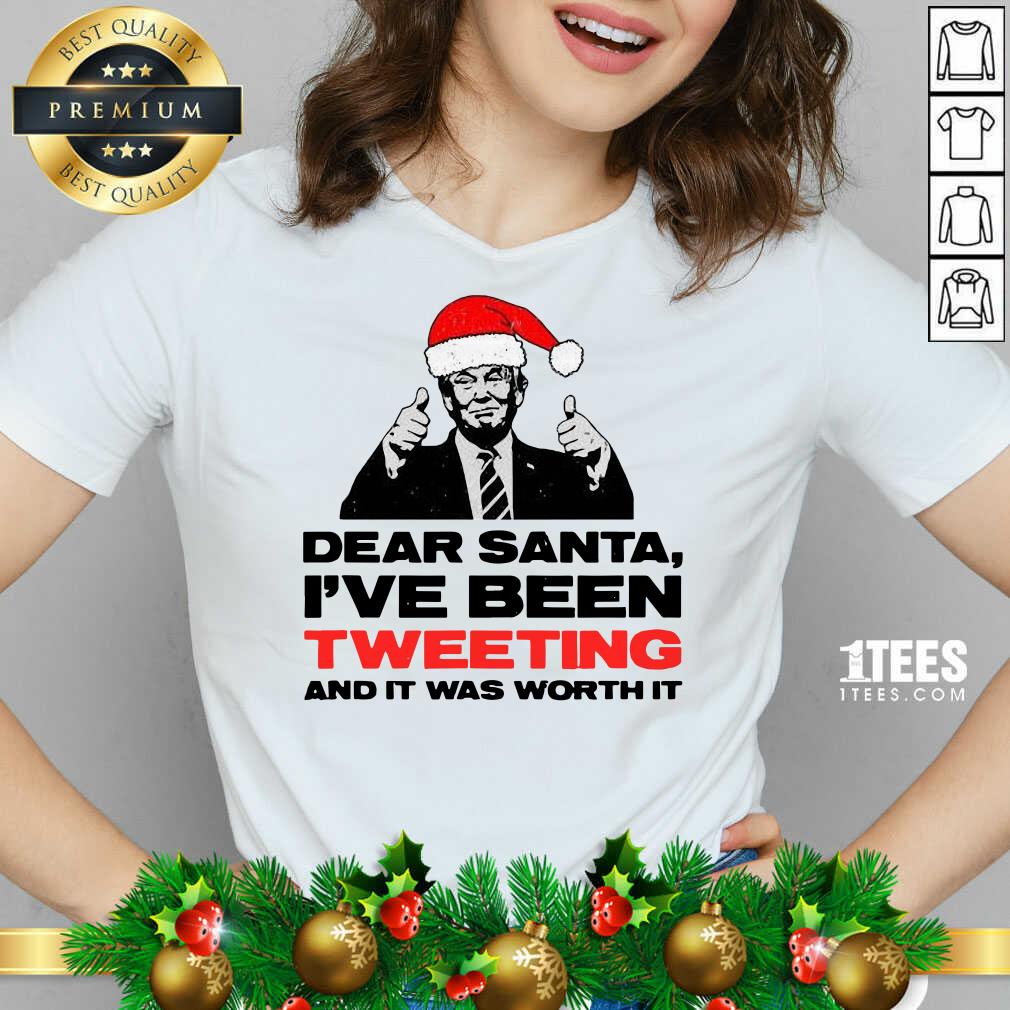 Trump Dear Santa I’ve Been Tweeting And It Was Worth It Ugly Christmas V-neck- Design By 1tees.com