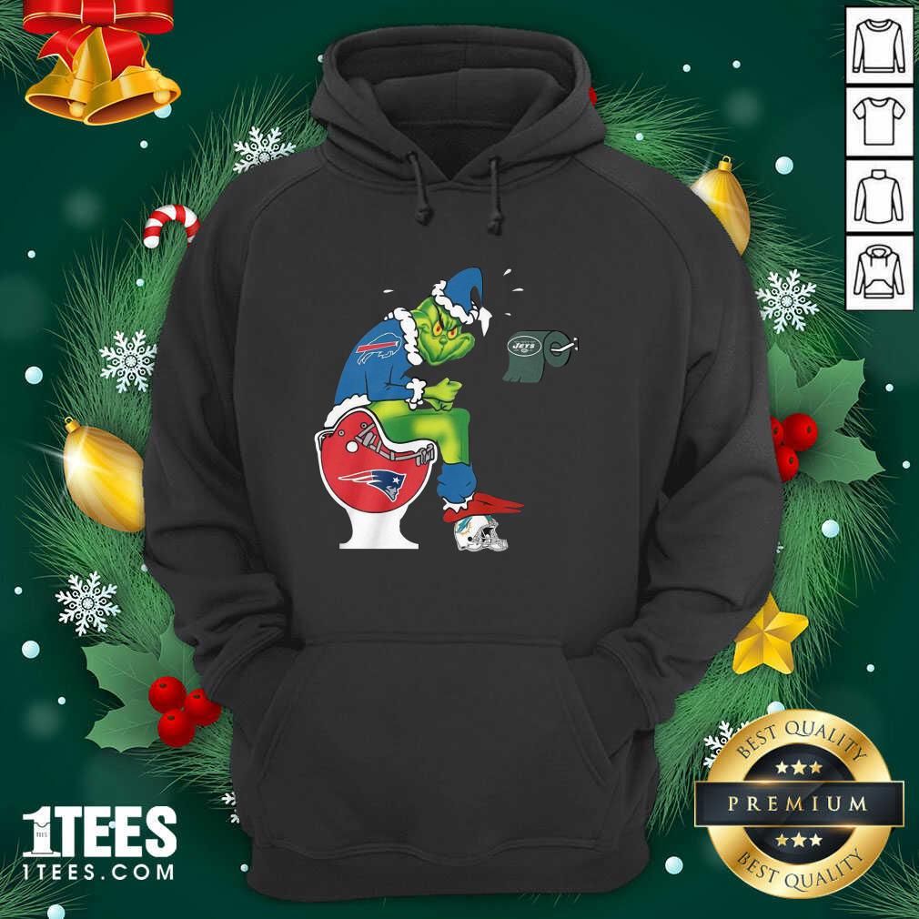 The Grinch New York Jets Shit On Toilet New England Patriots And Other Teams Christmas Hoodie- Design By 1Tees.com