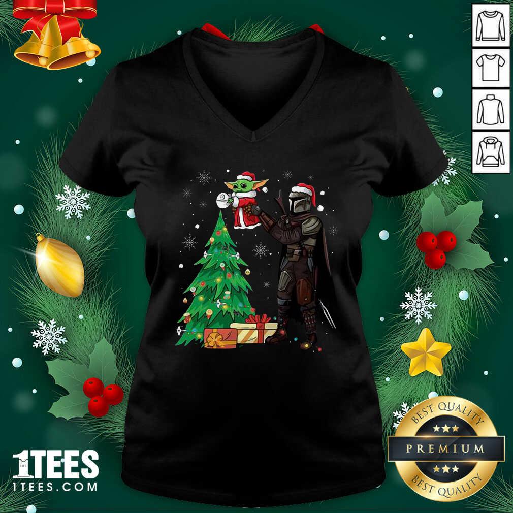Darth Vader And Baby Yoda Santa Tree Christmas V-neck- Design By 1Tees.com