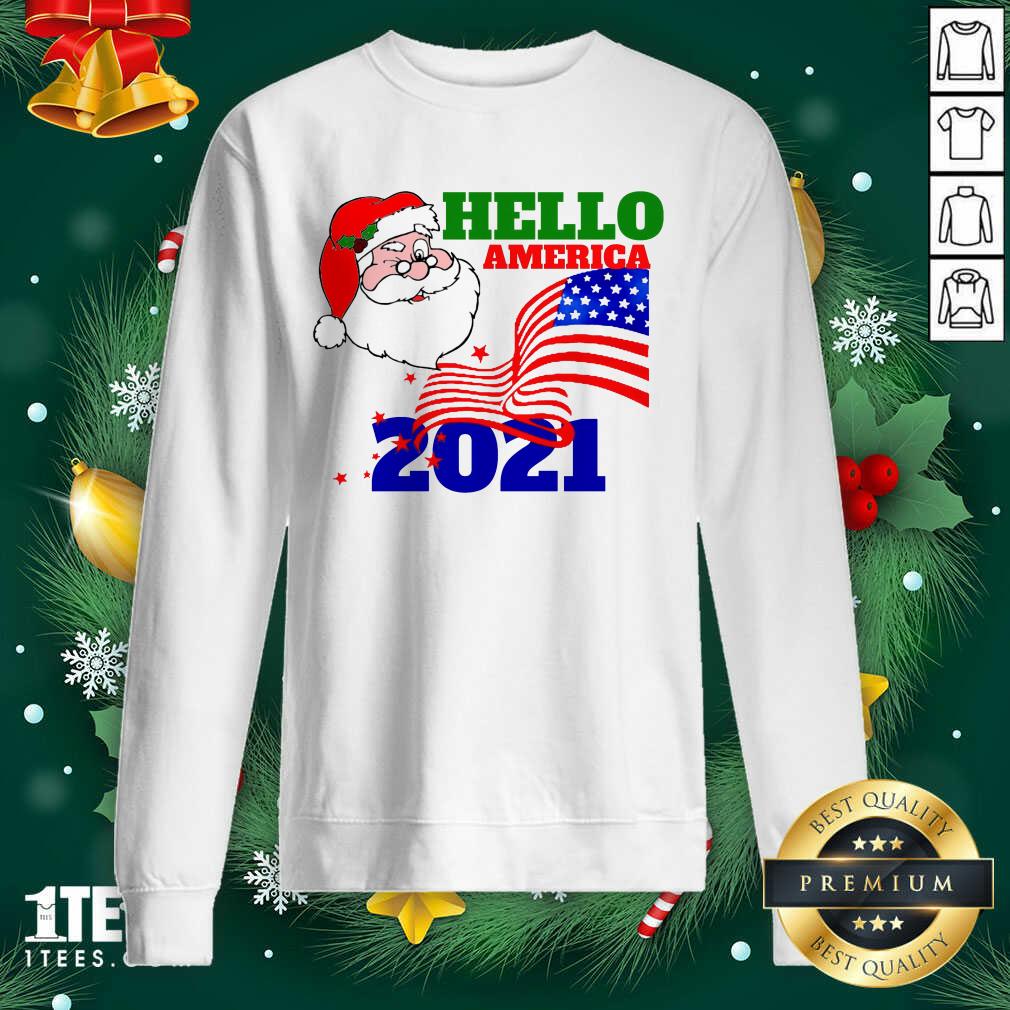 Hello America 2021 Santa Claus Merry Christmas Usa Flag Sweatshirt- Design By 1tees.com