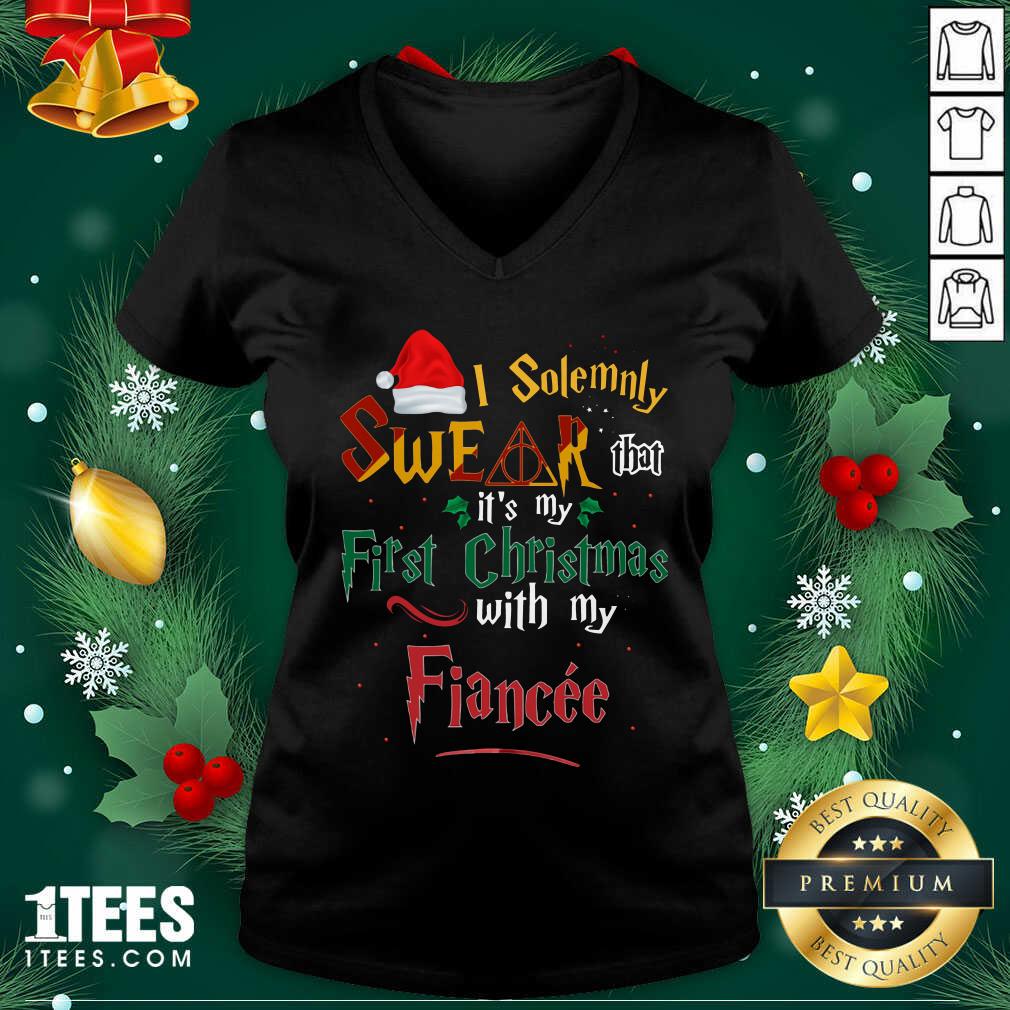 I Solemnly Swear That It’s My First Christmas With My Fiance V-neck- Design By 1Tees.com