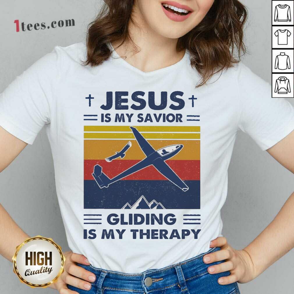 Jesus s My Savior Gliding Is My Therapy Vintage V-neck- Design By 1Tees.com