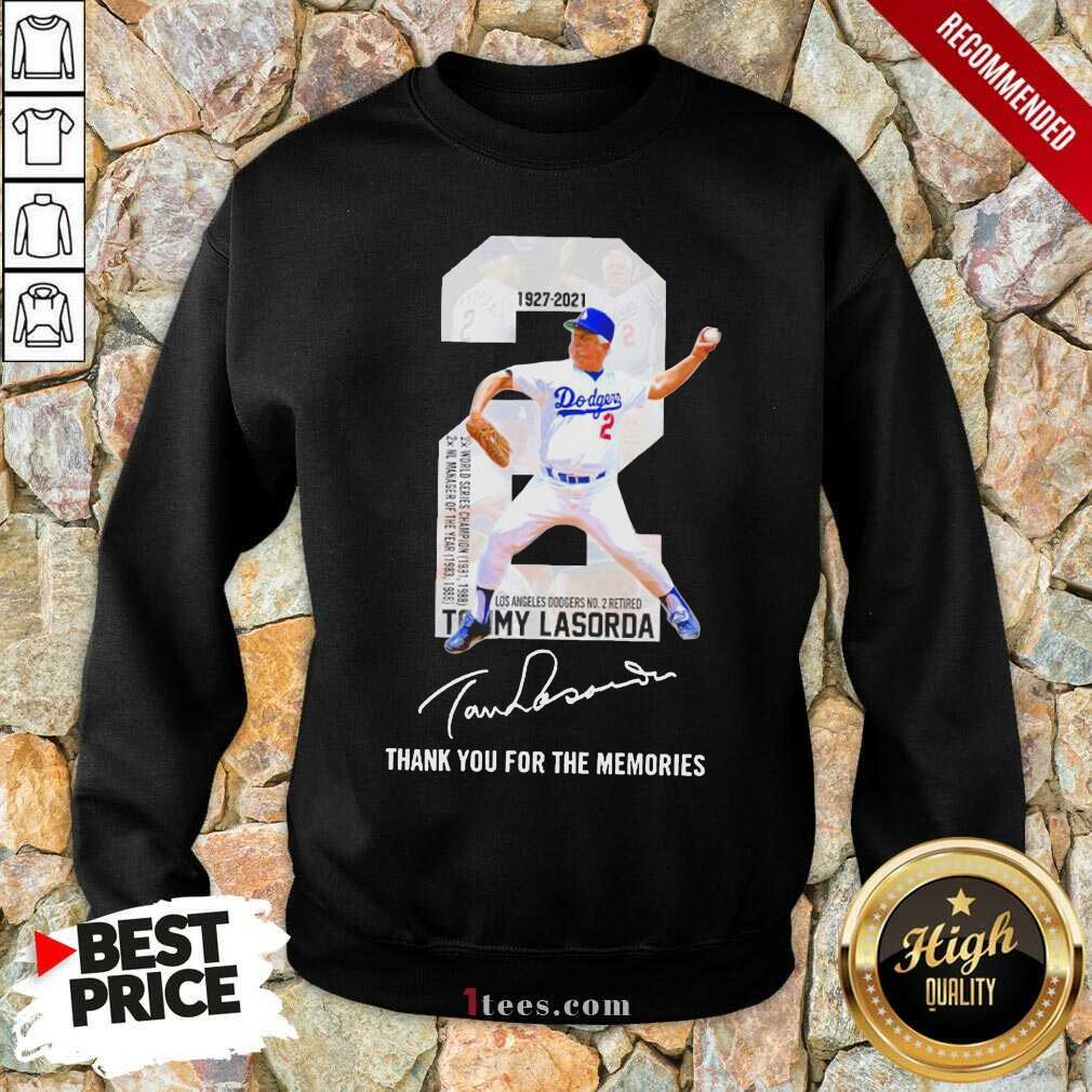 2 Tommy Lasorda Los Angeles Dodgers 1927 2021 Thank You For The Memories Signature Sweatshirt-Design By 1Tees.com