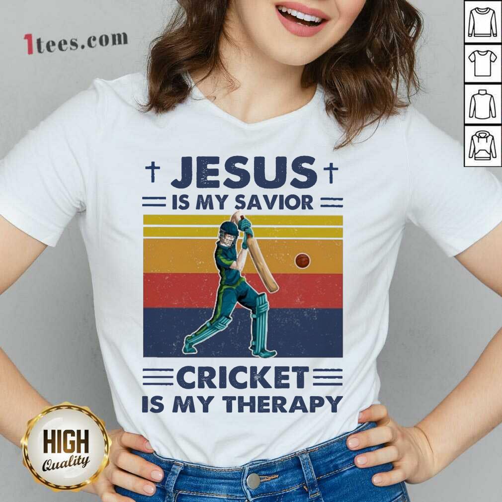 Jesus Is My Savior Cricket Is My Therapy Vintage V-neck- Design By 1Tees.com