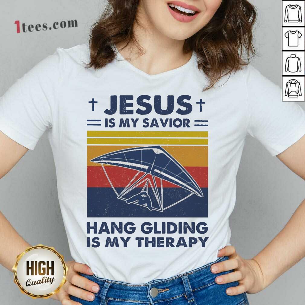 Jesus Is My Savior Hang Gliding Is My Therapy Vintage V-neck- Design By 1tees.com