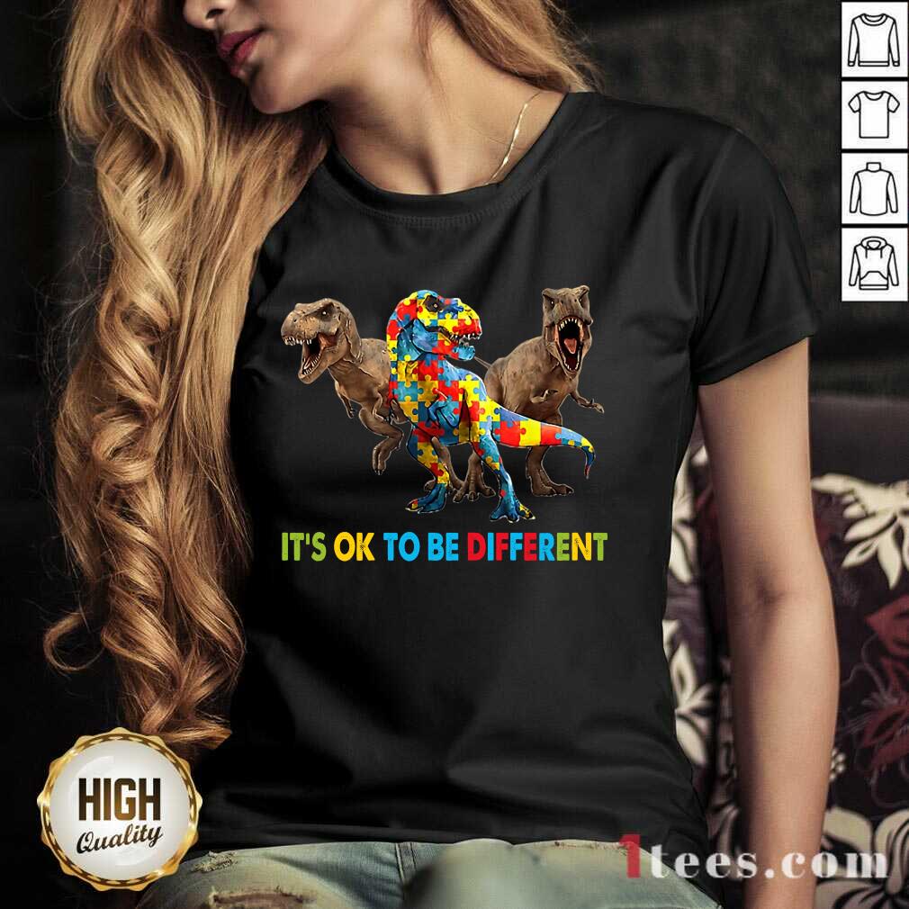 Ecstatic Its Ok To Be Different Autism Dinosaur V-neck