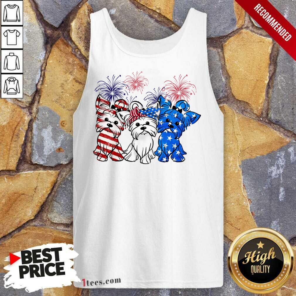 Yorkshire Terrier American Flag And Firework Tank Top
