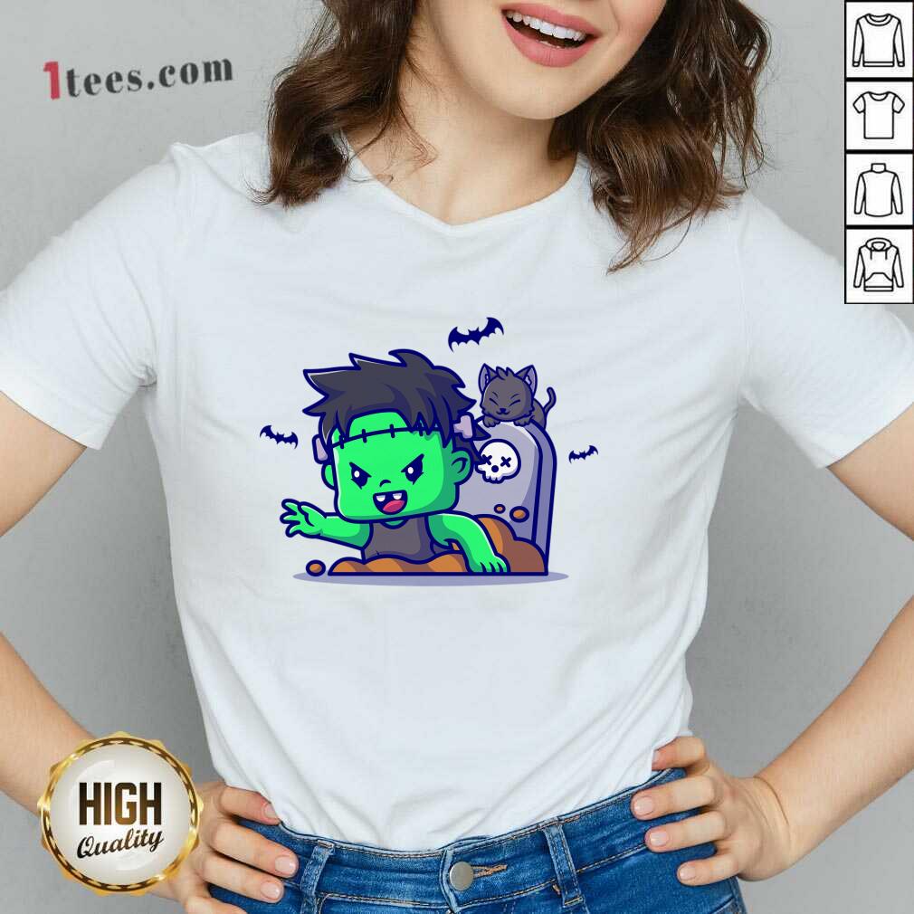 Cute Zombie Frankenstein From The Grave Cartoon V-neck