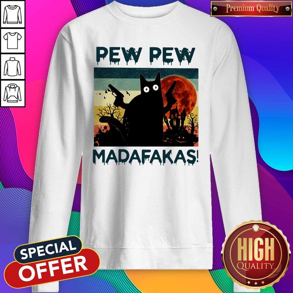 Black Cat Pew Pew Madafakas Halloween Sweatshirt