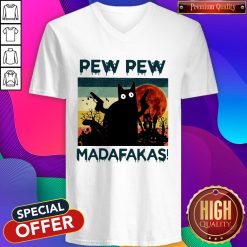 Black Cat Pew Pew Madafakas Halloween V-neck