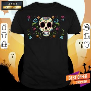Colorful Dia De Muertos Sugar Skull Flower Shirt