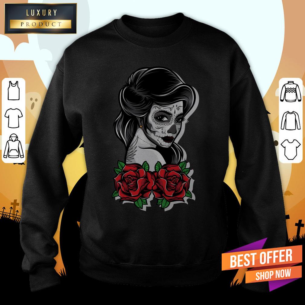Day Of Dead Sugar Skull Girl Rose Sweatshirt