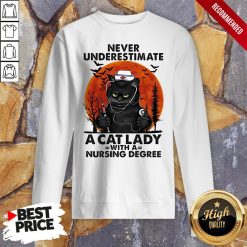 Never Underestimate A Cat Lady With A Nursing Degree Sunset Halloween Sweatshirt