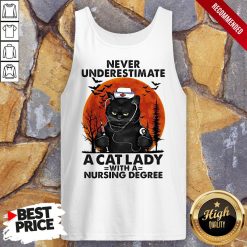 Never Underestimate A Cat Lady With A Nursing Degree Sunset Halloween Tank Top