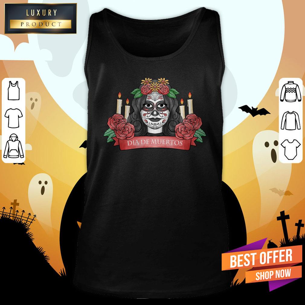 Nice Sugar Skull Woman Dia De Los Muertos Tank Top