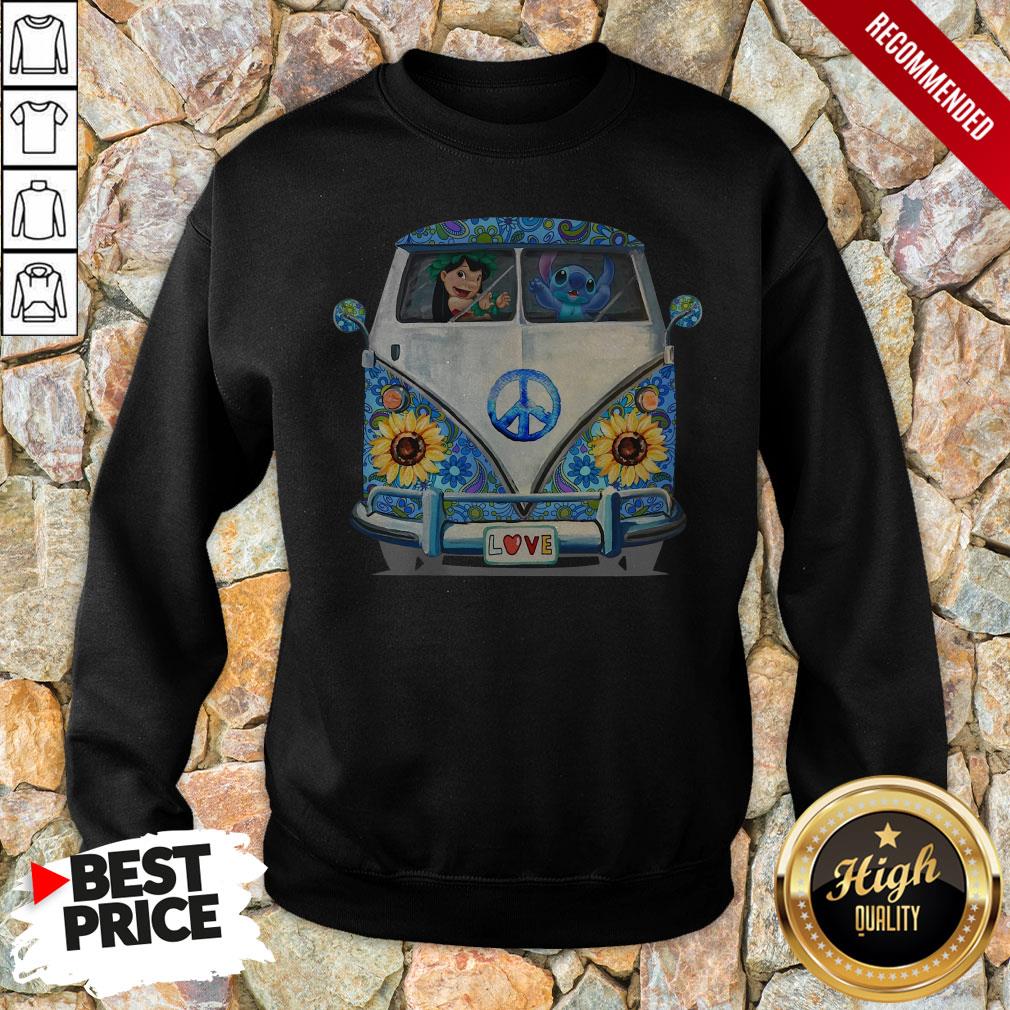 Stitch And Lilo Hippie Peace Car Sunflower Sweatshirt