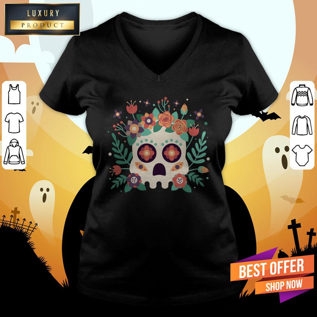 Sugar Skull Day Of The Dead In Mexican V-neck