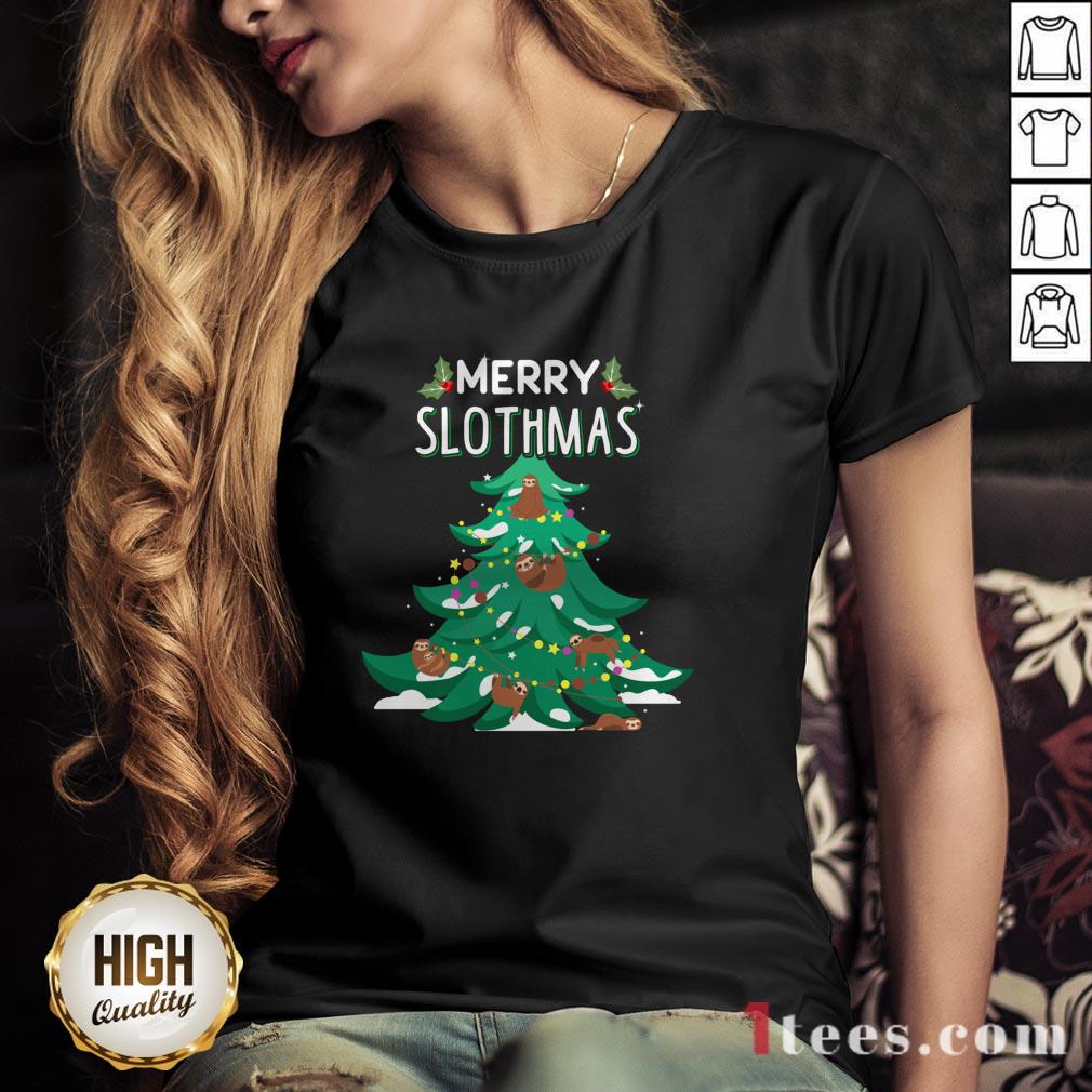 Merry Slothmas Sloth Christmas Tree V-neck