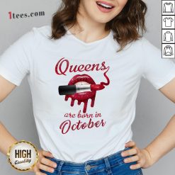 Queens Are Born In October Lipstick V-neck