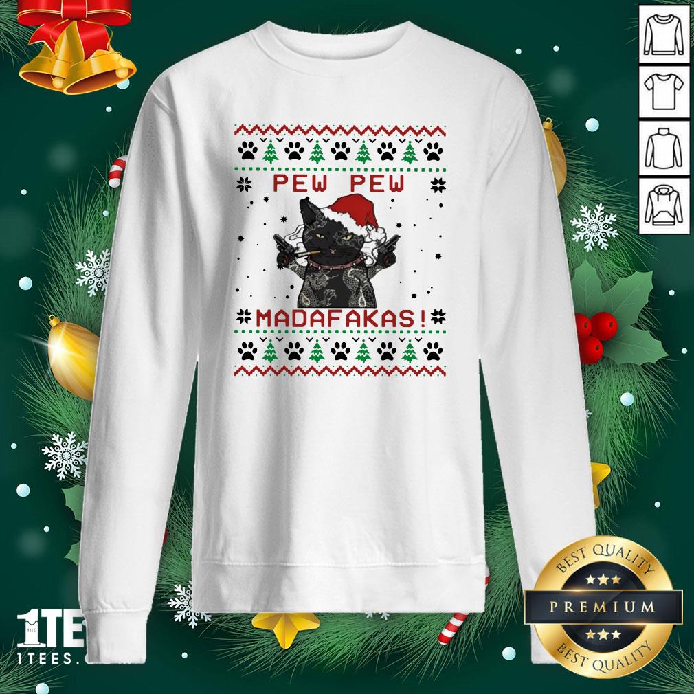 Premium Black Cat Tattoo Santa Pew Pew Madafakas Ugly Sweatshirt - Design By 1tee.com