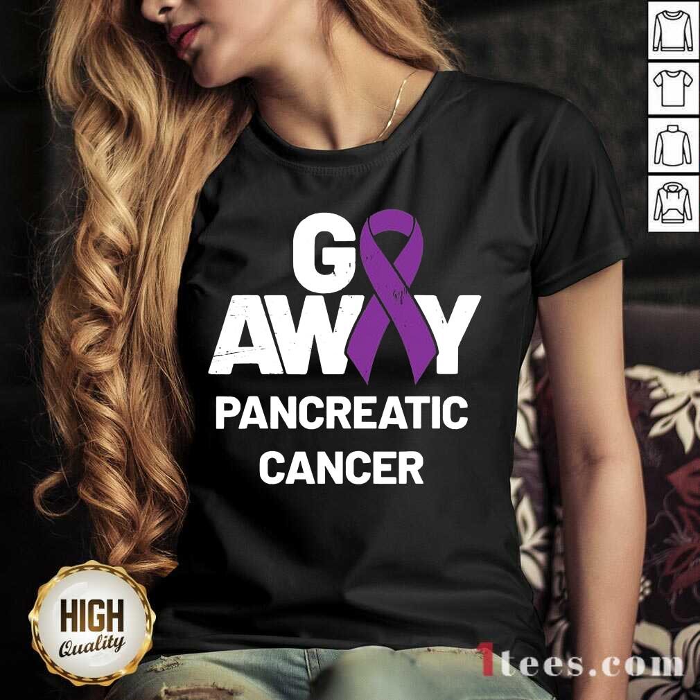 Go Away Pancreatic Cancer Awareness Purple V-neck- Design By 1Tees.com