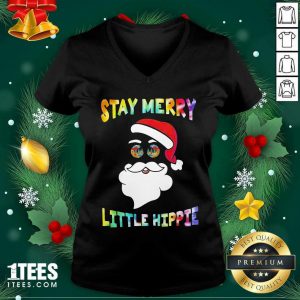 Santa Claus Stay Merry Little Hippie Christmas V-neck- Design By 1tees.com
