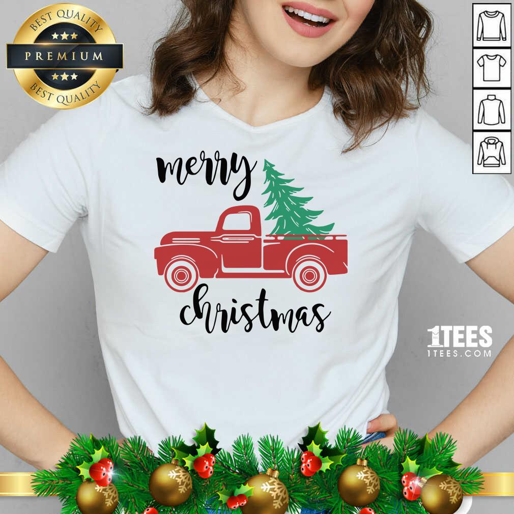 Merry Christmas Truck Christmas V-neck- Design By 1tees.com