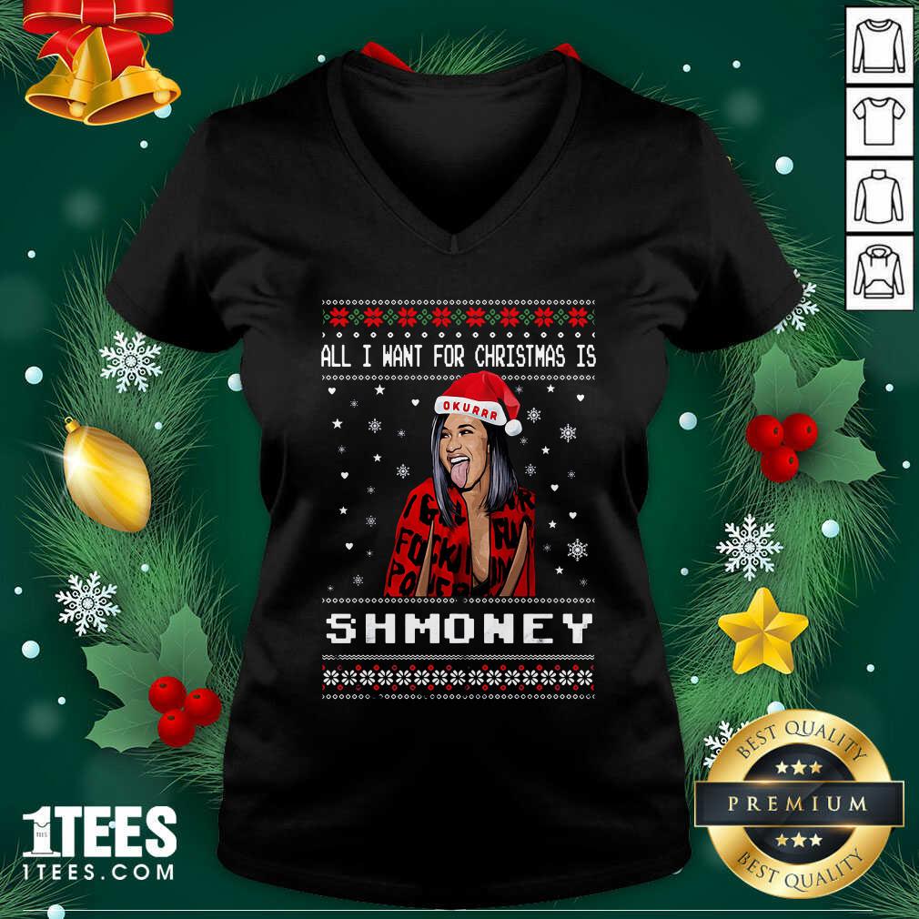 All I Want For Christmas Is Shmoney Ugly Merry Christmas V-neck- Design By 1Tees.com