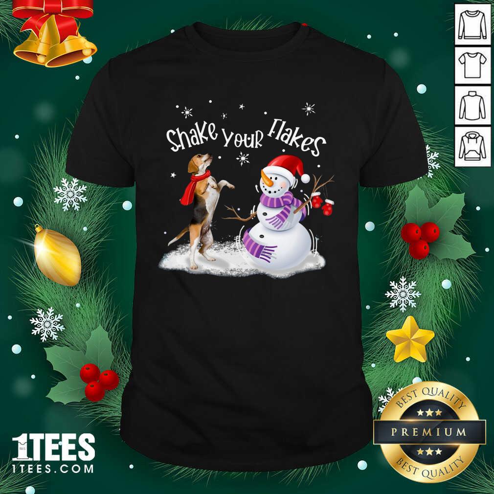 Beagle And Snowman Shake Your Flakes Merry Christmas Shirt- Design By 1Tees.com
