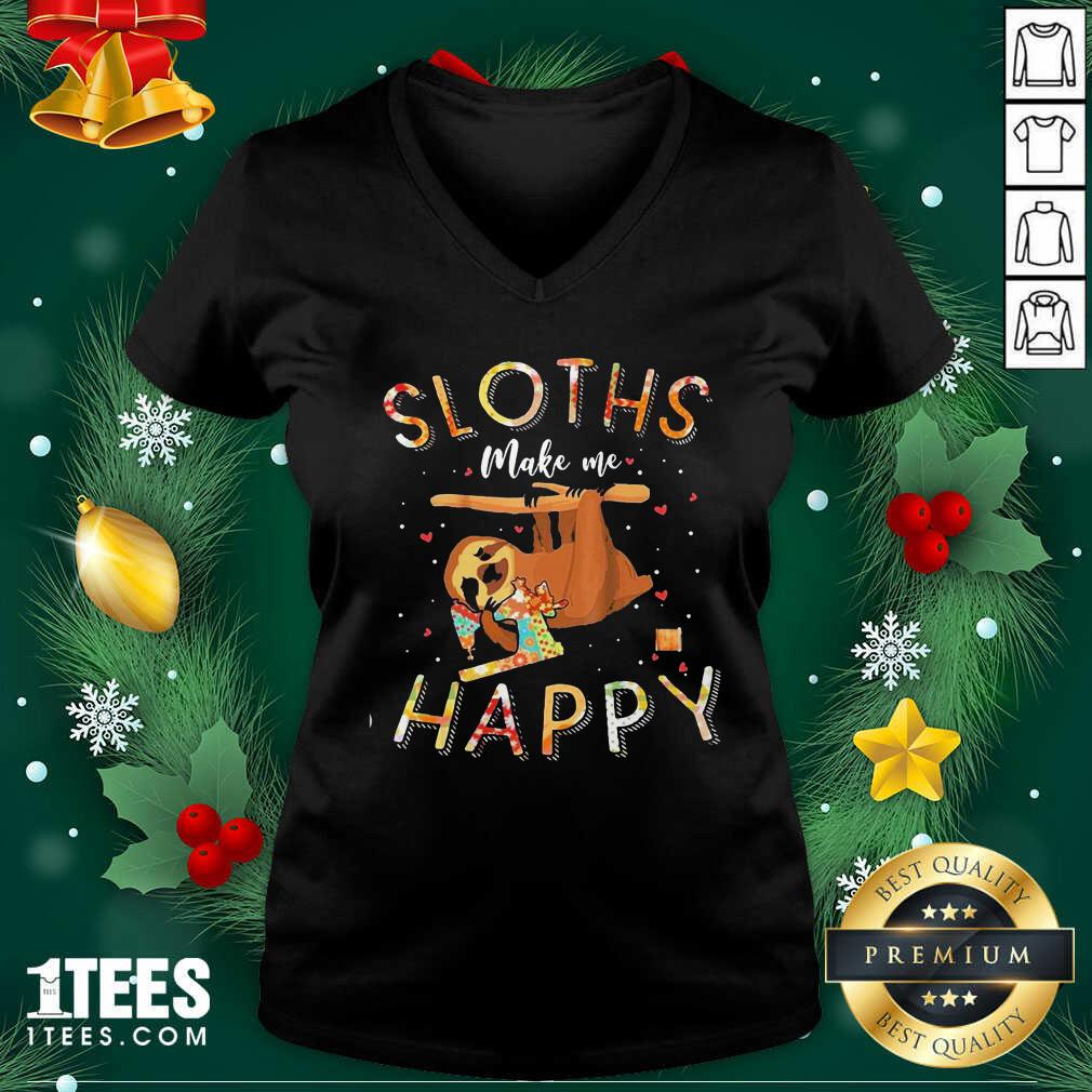 Sloths Make Me Happy Sewing V-neck- Design By 1Tees.com