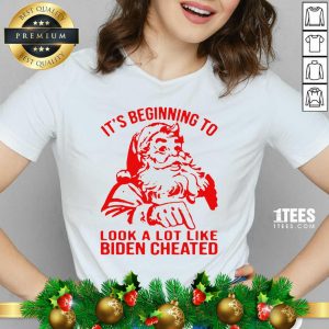 Santa Claus It’s Beginning To Look A Lot Like Biden Cheated V-neck- Design By 1Tees.com