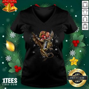 Santa Claus Riding Dragon Christmas V-neck- Design By 1Tees.com