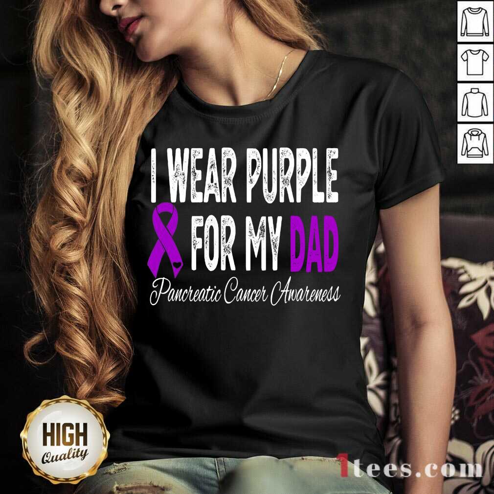 I Wear Purple For My Dad Pancreatic Cancer Awareness Ribbon V-neck- Design By 1tees.com