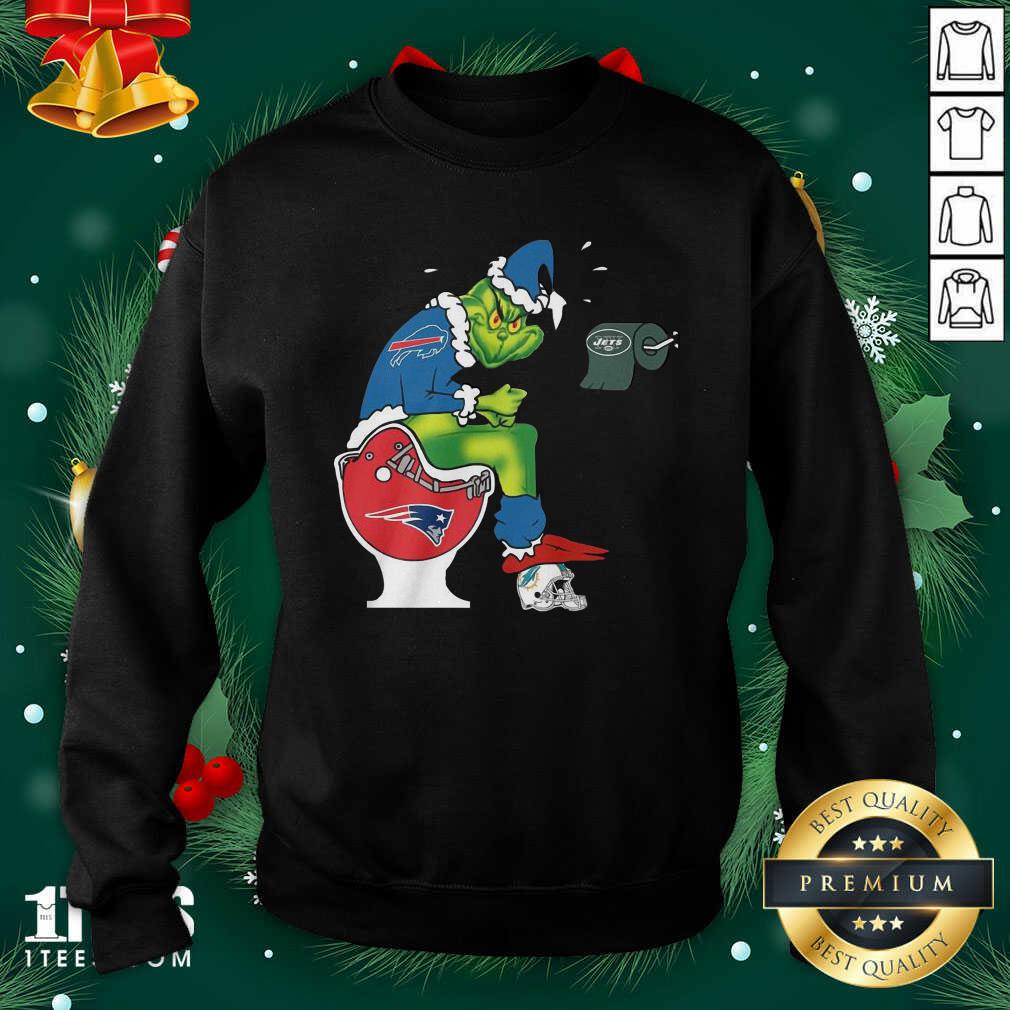 The Grinch New York Jets Shit On Toilet New England Patriots And Other Teams Christmas Sweashirt- Design By 1tees.com