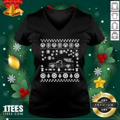 Tow Truck Ugly Merry Christmas V-neck- Design By 1Tees.com