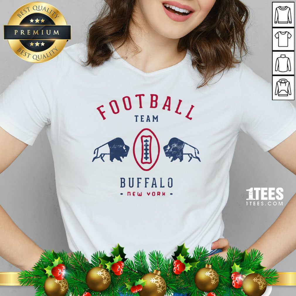 Cool modern Buffalo Bills Retro Team Crest V-neck- Design By 1Tees.com