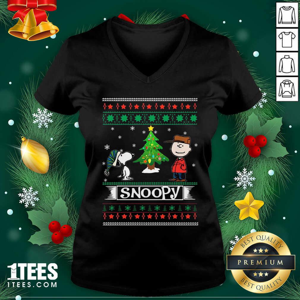 The Peanuts Charlie Brown And Snoopy Ugly Merry Christmas Tree V-neck- Design By 1Tees.com