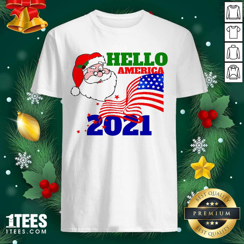 Hello America 2021 Santa Claus Merry Christmas Usa Flag Shirt- Design By 1tees.com