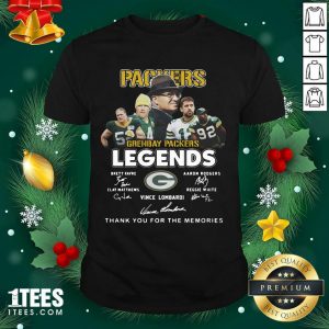 Green Bay Packers Legends Brett Favre Aaron Rodgers Clay Matthews Reggie White Vince Lombardi Signatures Shirt- Design By 1Tees.com