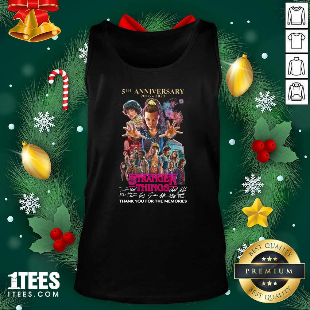 Stranger Things 5th Anniversary Signatures Thank You For The Memories Tank Top- Design By 1Tees.com