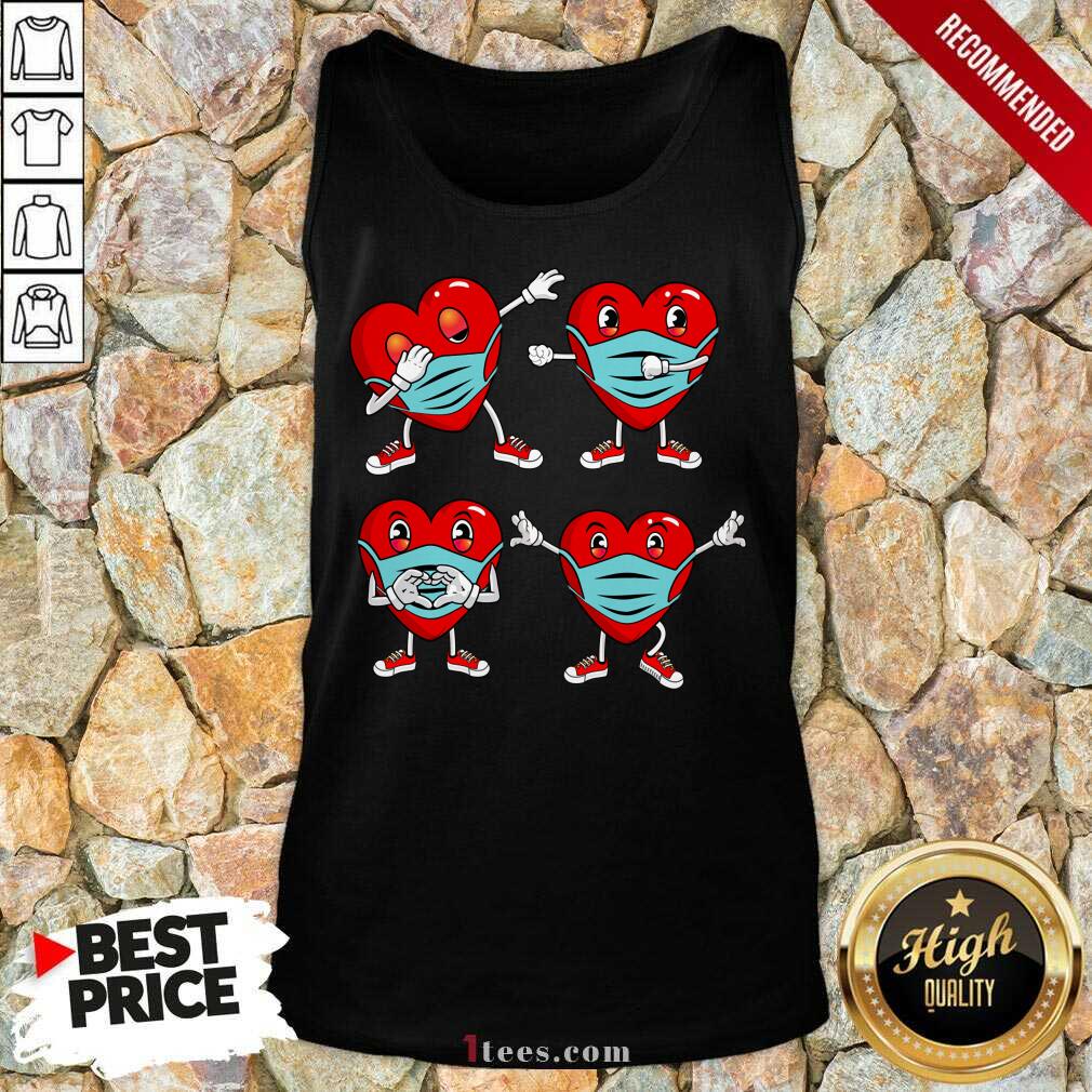Happy Quarantine Valentines Day Dance Dabbing Heart Mask Gifts Girls Kids Graphic Tank Top- Design By 1Tees.com