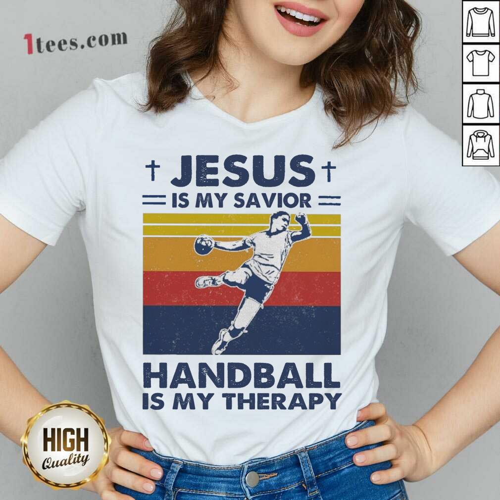 Jesus Is My Savior Handball Is My Therapy Vintage V-neck-Design By 1Tees.com