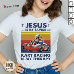 Jesus Is My Savior Kart Racing Is My Therapy Vintage V-neck- Design By 1tees.com